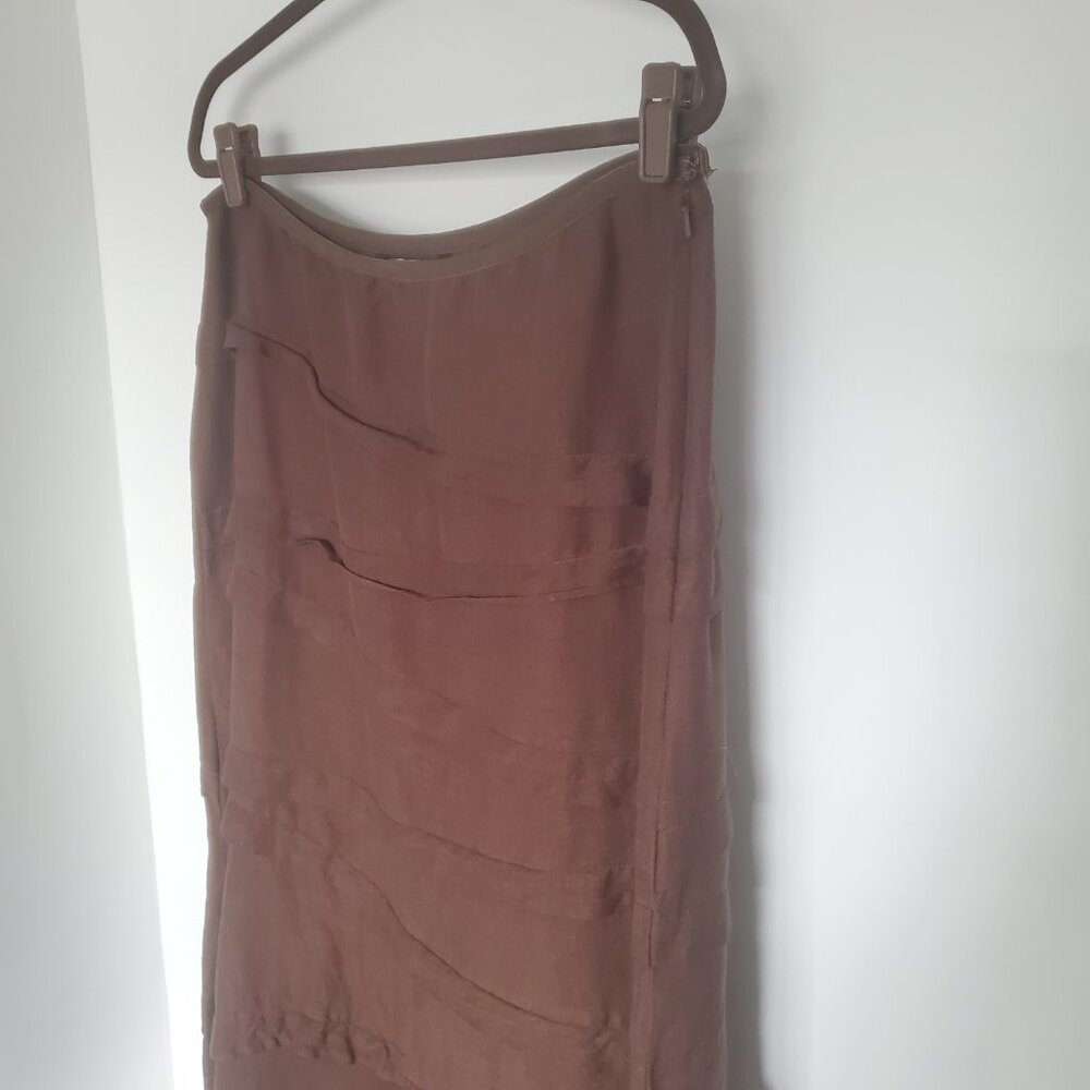 Zozo Chocolate Brown Linen Blend Bohemian / Prairie Tiered Maxi Skirt   14